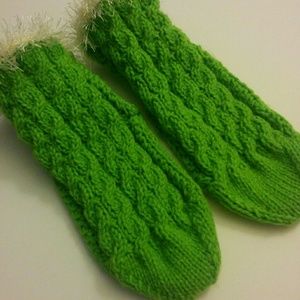Green Hand knitted socks, slippers